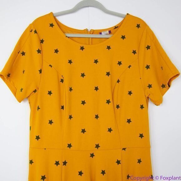 Unique Vintage Gwynnie Bee‎ Yellow Star Print Fit-And-Flare Dress, XL - Picture 3 of 15